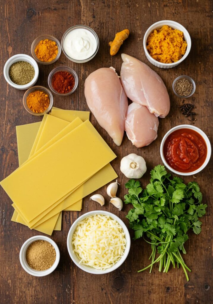 Ingredients for Butter Chicken Lasagna Recipe