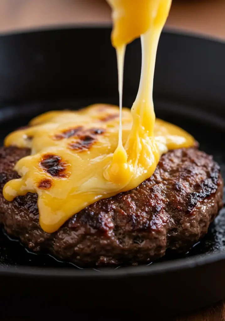 melted cheddar cheese on burger patty for low carb smash burger taco