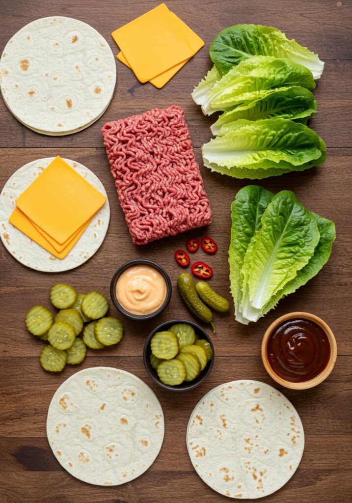 smash burger taco ingredients layout