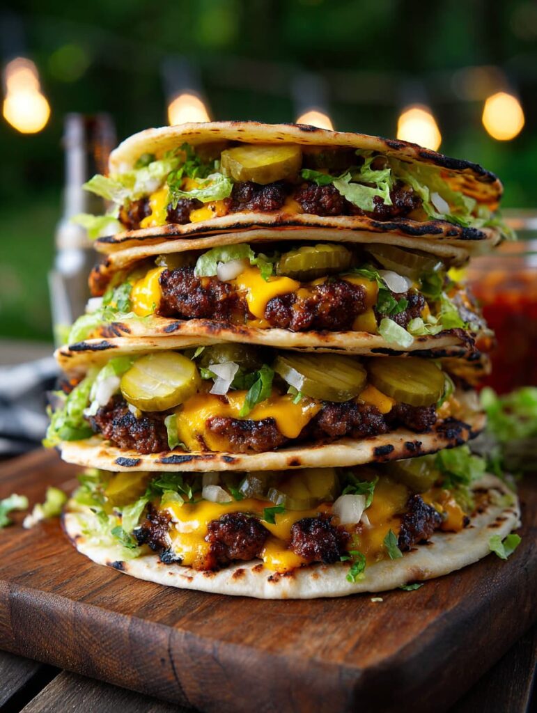 smash burger tacos served on outdoor platter