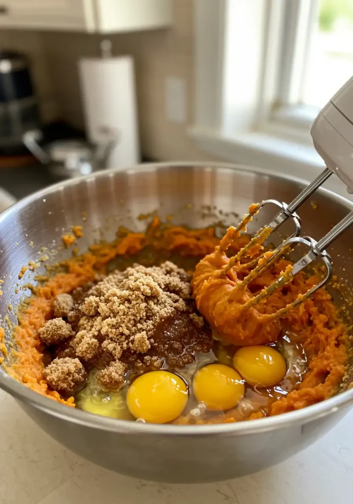 mixing sweet potato batter