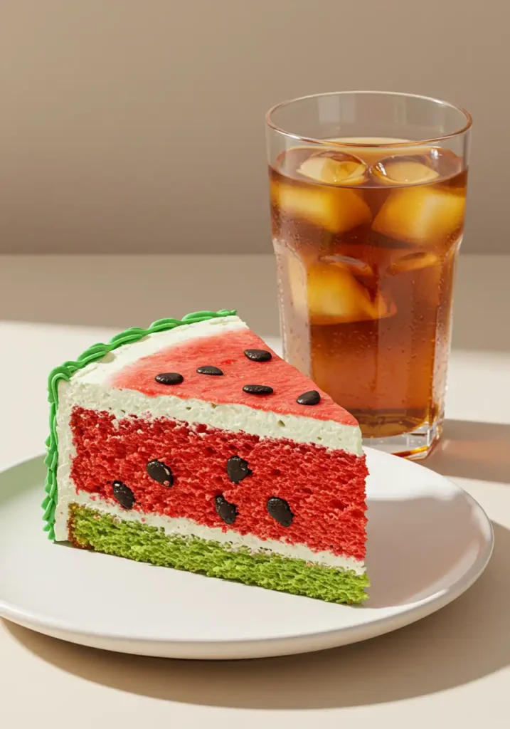 Slice of watermelon cake on a plate