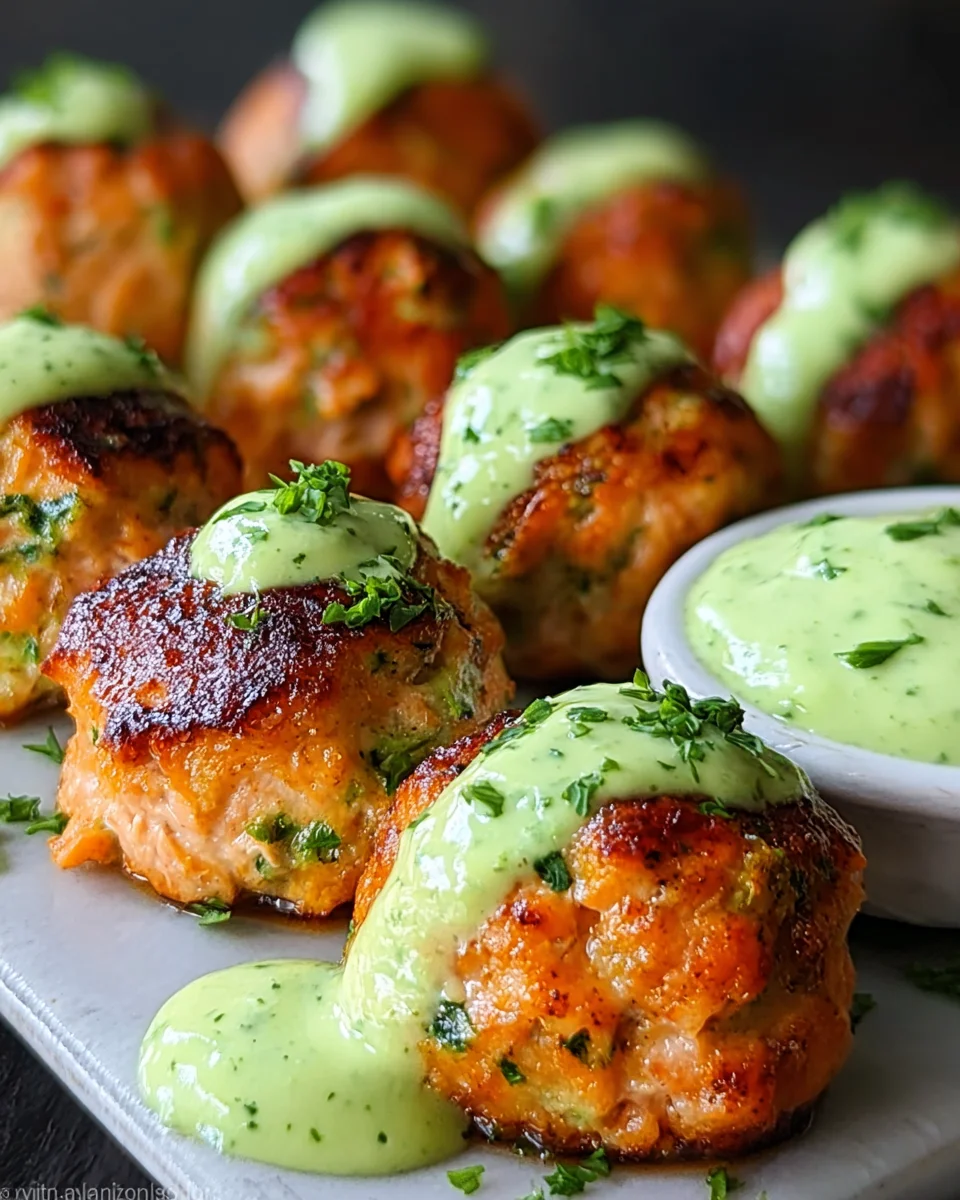 Baked Salmon Meatballs with Avocado Sauce