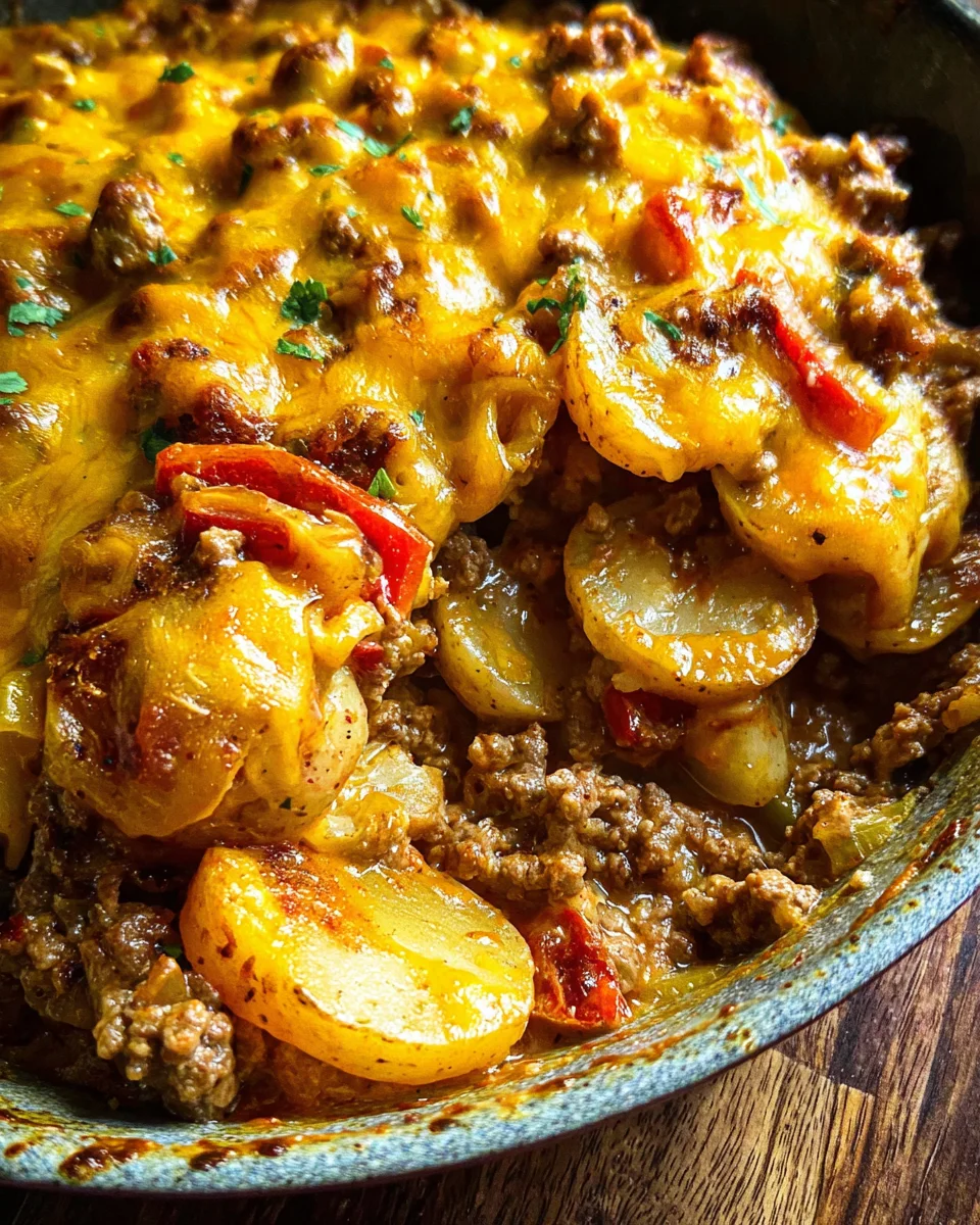 Cheesy One Pot Beef and Potatoes