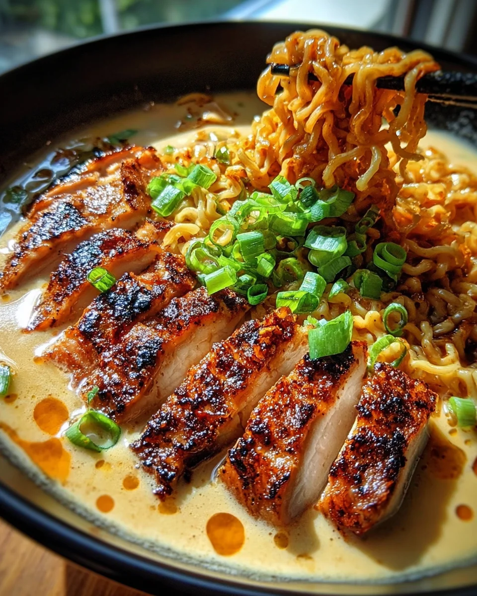 Fiery Chicken Ramen with Creamy Garlic Sauce