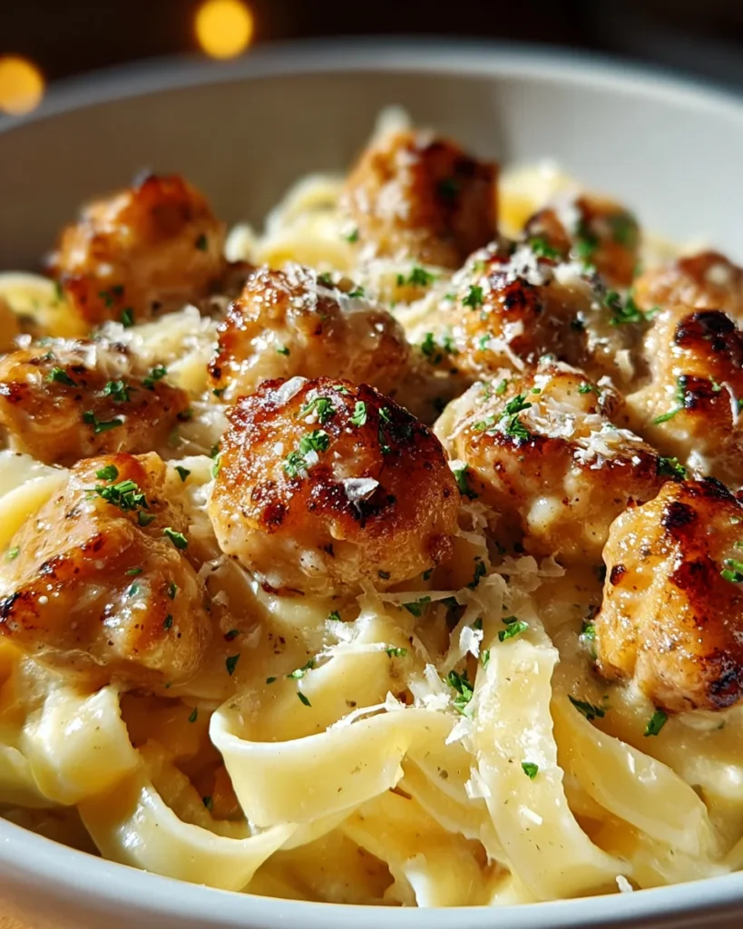 Garlic Butter Chicken Bites with Creamy Parmesan Pasta
