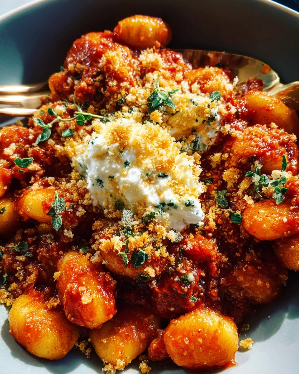 Millionaire Gnocchi with Red Sauce, Herbed Ricotta, and Golden Crispies