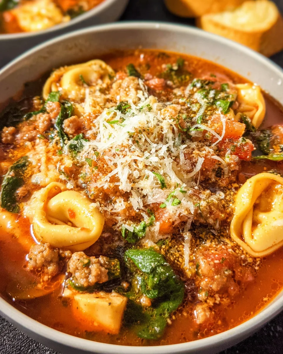 Tortellini Soup with Italian Sausage & Spinach
