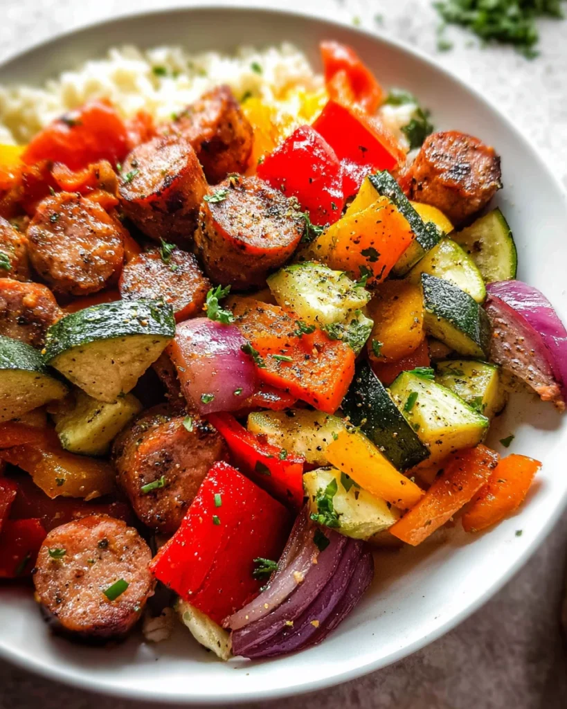 10 Minute Air Fryer Chicken Sausage and Veggies