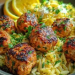 Greek Chicken Meatballs with Lemon Orzo