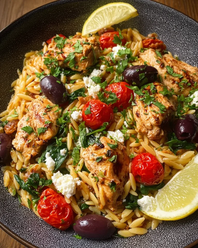 High Protein Mediterranean Chicken Orzo