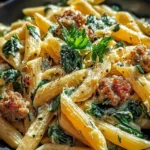 One-Pan Creamy Penne with Spinach and Italian Sausage